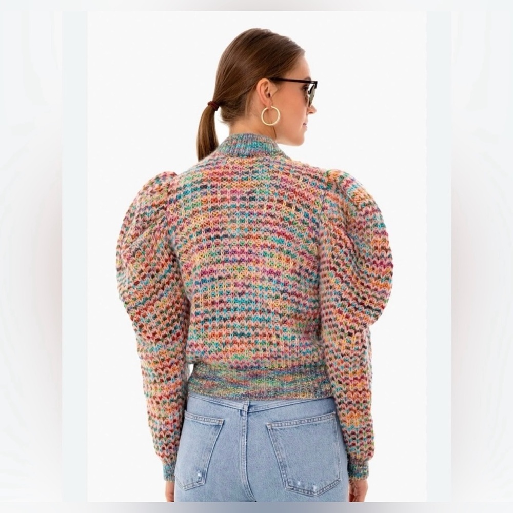 NWT Ulla Johnson Fiora Wool Puff Sleeve Kid Mohair Rainbow Cardigan Size Small - Picture 10 of 10